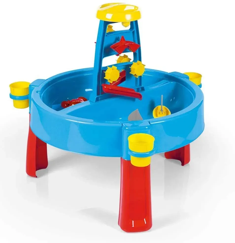 Blue red with touch of yellow sand and water activity table perfect for indoor and outdoor.