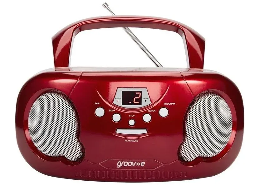 Red multi function portable CD player boombox.