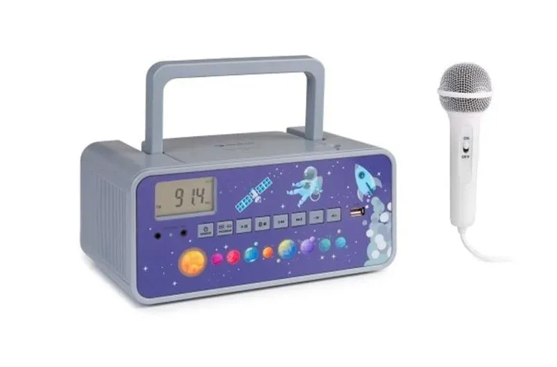 Elegant grey outer space boombox CD plyer for kids.