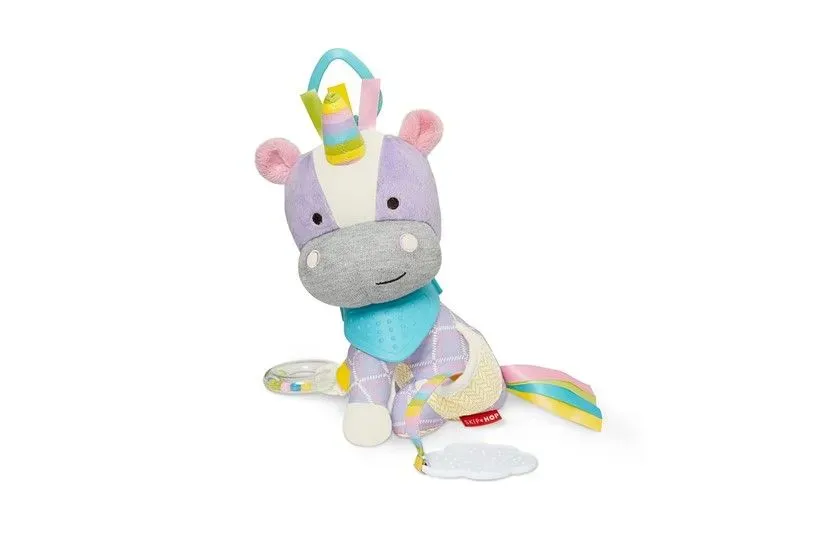 Lovable colorful fluffy buddy activity unicorn stuff toy.