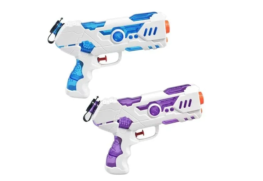 Set of blue and purple water pistol for water game.