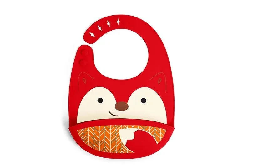 Cute and attractive fox design of bib made of silicone with deep pocket catch some mess.