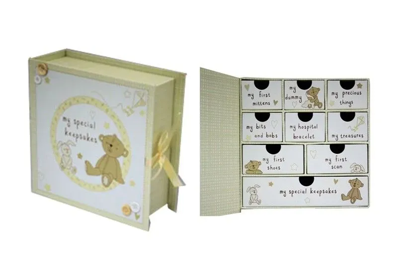 Unique drawer type of paperwrap book with cute color and bear prints.
