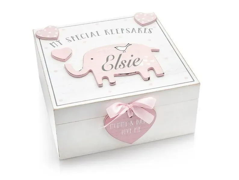 Adorable pink elephant print and designed of personalized wooden box perfect for little girls keepsakes.