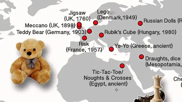 Kidadl have mapped out the origins of your favourite toys.