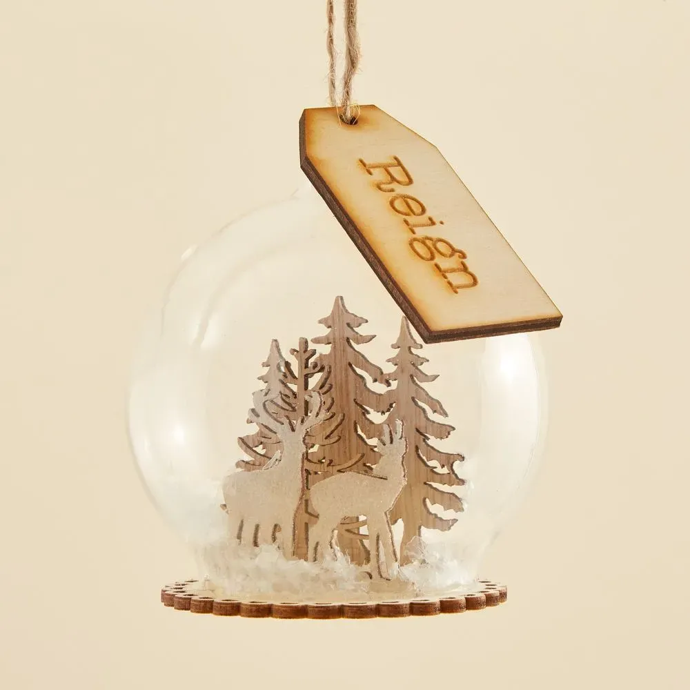 My 1st Years Personalised Glass Bauble With Wooden Reindeer Scene