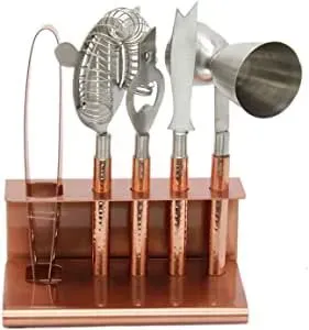 Hammered Copper Metal Bar Tool Set And Stand - Carousel Home and Gifts