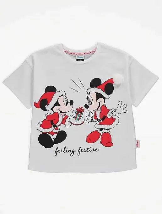 George At Asda Disney Mickey And Minnie Mouse Christmas T-Shirt