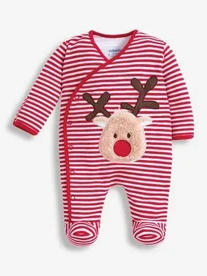 JoJo Mamam Bebe Reindeer Applique Baby Sleepsuit
