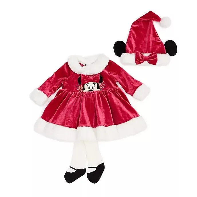 Disney Store Minnie Mouse Holiday Cheer Baby Dress And Tights Set