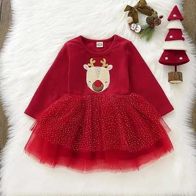 A&J DESIGN Baby Girls Christmas Outfit 1st Xmas Dress with Headband & Legging & Shoes