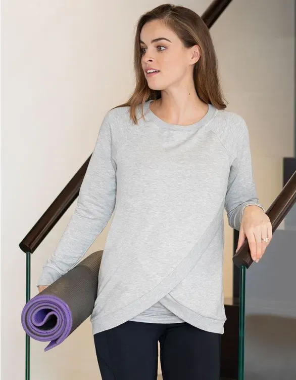 Seraphine Grey Marl Crossover Maternity & Nursing Sweater