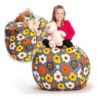 Creative QT Soft Toy Storage Bean Bag Chair, Daisy Grey.