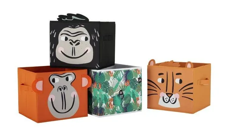 Argos Home Jungle Safari Canvas Boxes, Set Of 4.