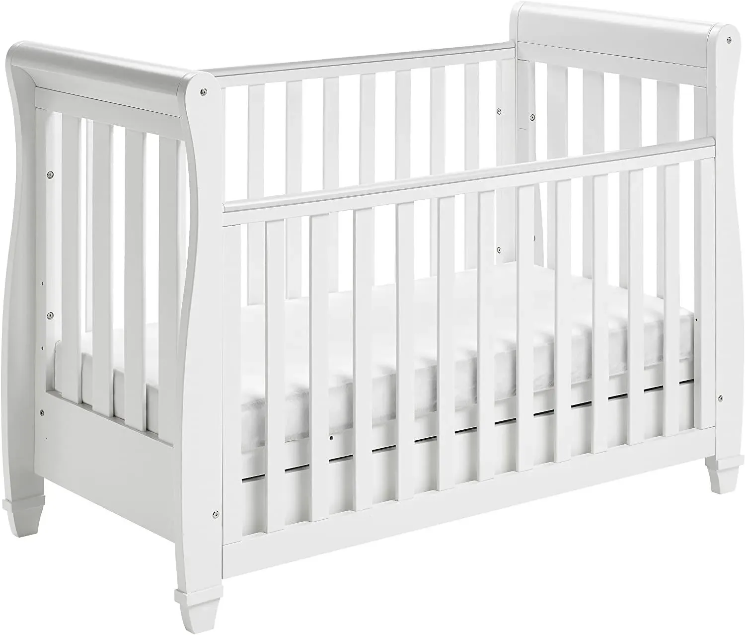 Babymore Eva Sleigh Cot Bed Drop Side With Drawer. 