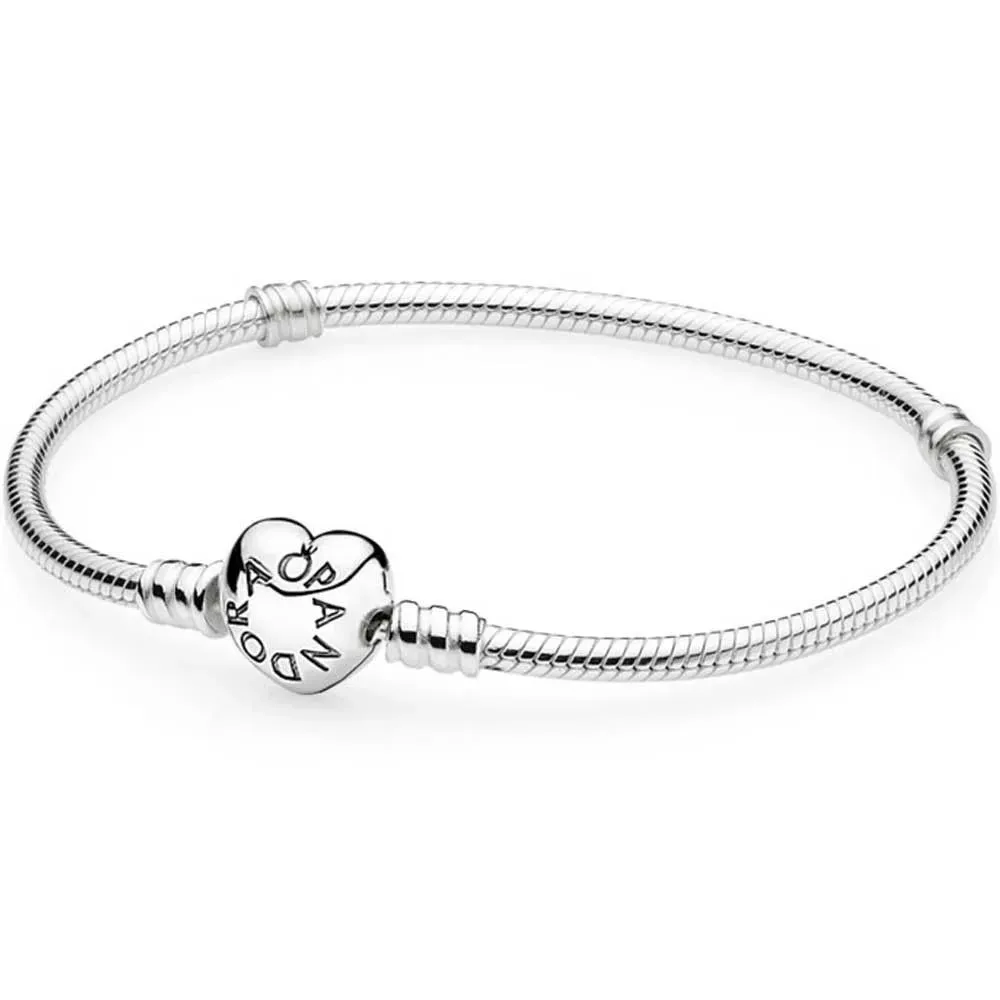 Pandora Moments Heart Clasp Snake Chain Bracelet.