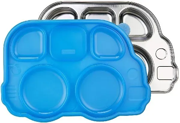 Din Din Smart Stainless Bus Divided Platter with Sectional Lid.