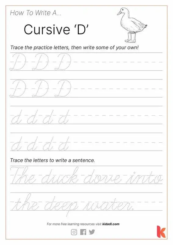 cursive d worksheet