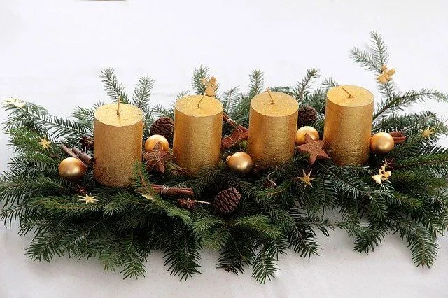 The themes of Christianity are represented by four Advent candles. 