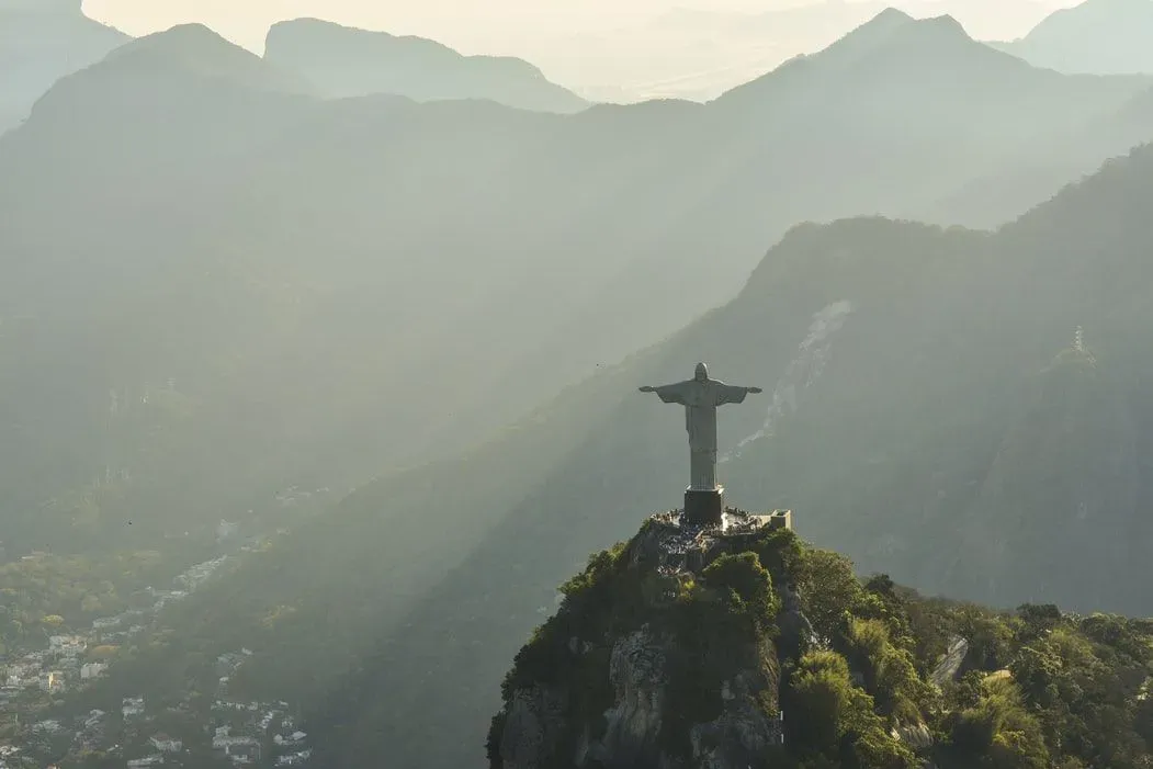 Aerial view of Christ the Redeemer at Rio de Janeiro.