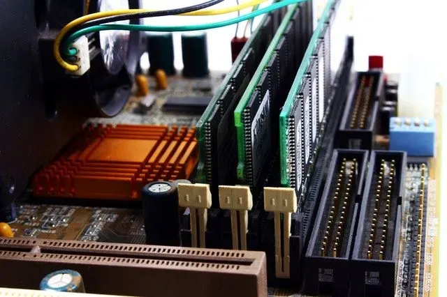 A computer motherboard manages communication between CPU and hardware devices.
