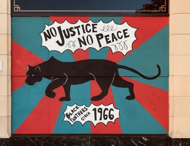 No justice no peace - Black Panthers Party co-founded by Huey Newton.