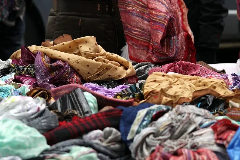 A collection of fabrics at Portobello Road Market.