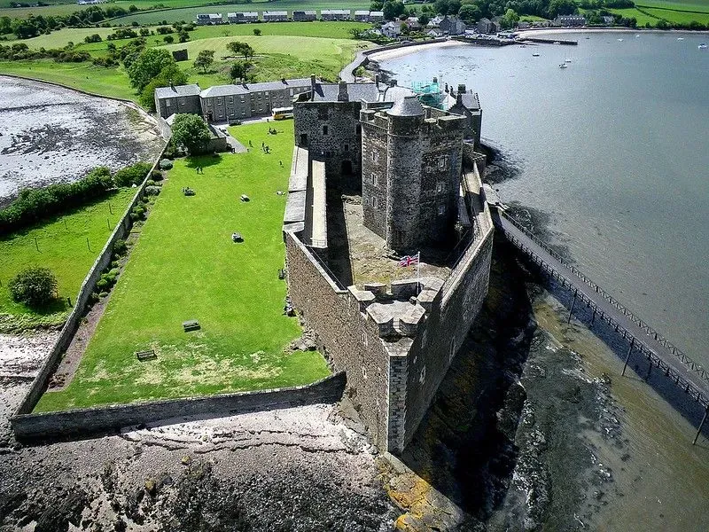 Aerial shot of Blackness Castle.