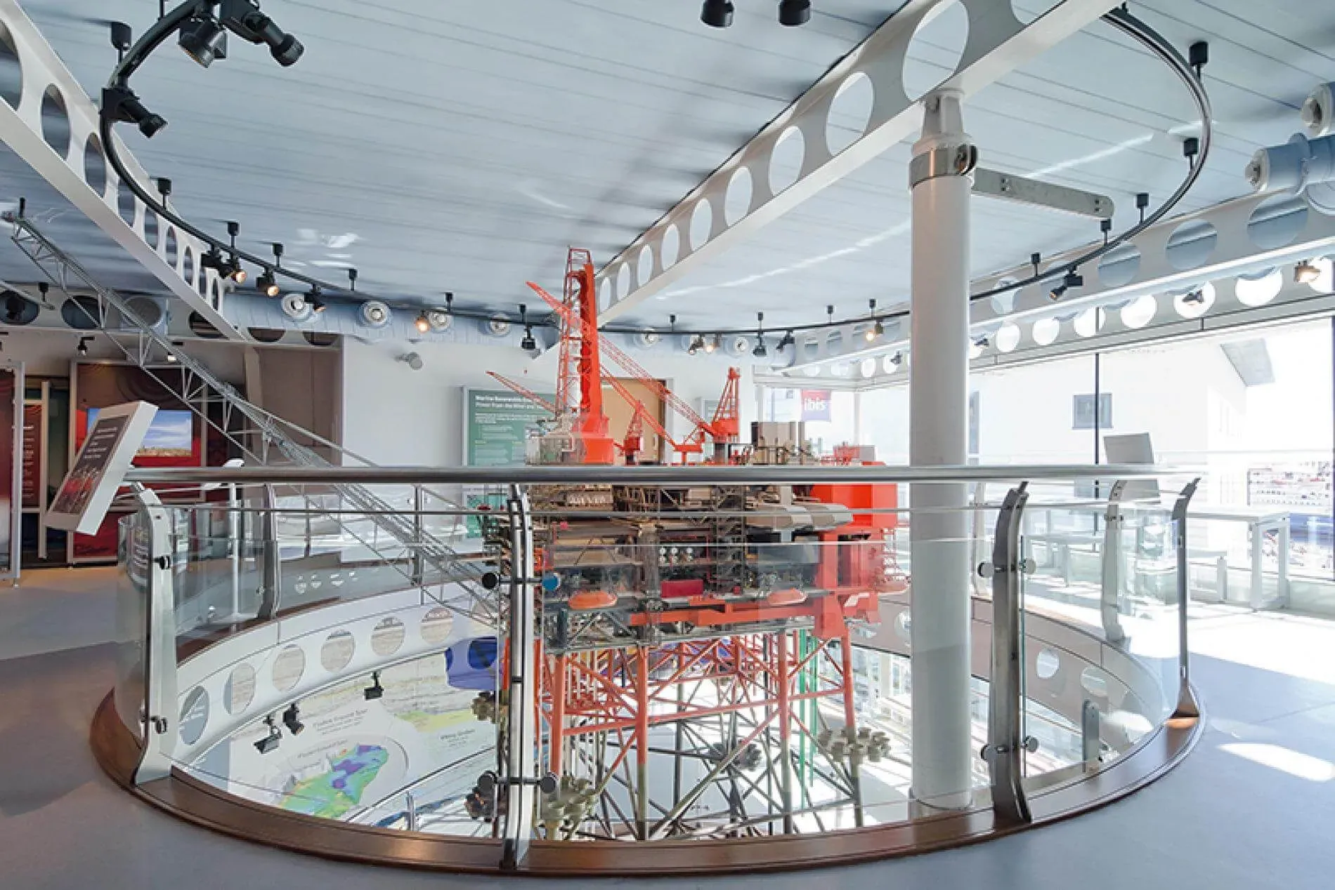 The oil rig goes up the centre of the museum and is a central point.