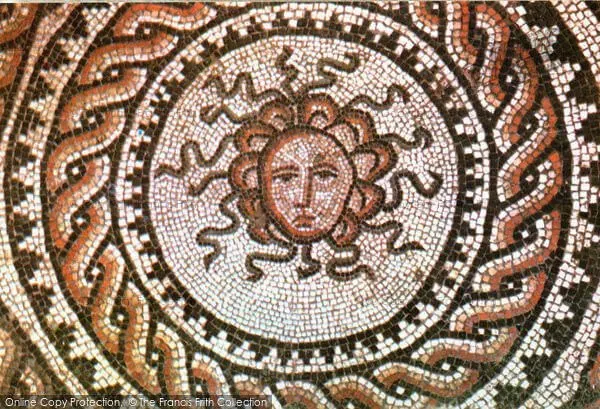 Medusa mosaic at Bignor Roman Villa & Museum.