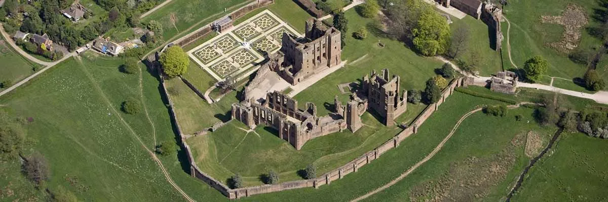 Kenilworth Castle and Elizabethan Garden from the air.