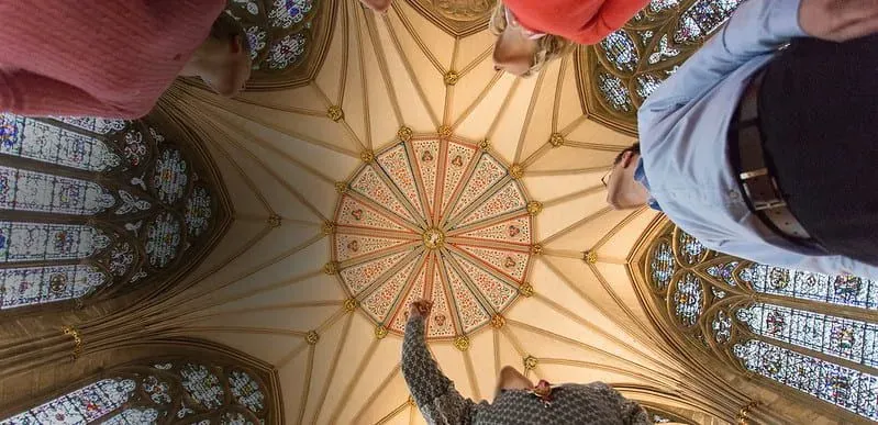 The painted dome ceiling of York Minster.
