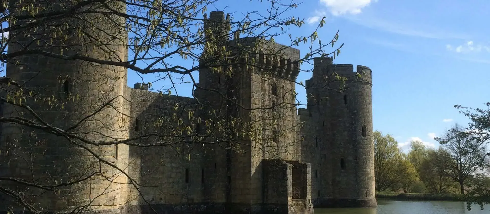 The exterior of Bodiam Castle is one of the best examples of a quadrangle castle.