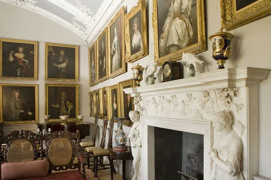 Interior of the castle covered in paintings owned by relatives of the Pennington Family.