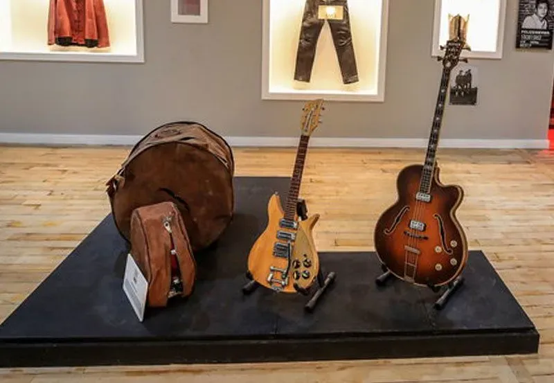 Some of The Beatles' guitars on display at the Liverpool Beatles Museum.