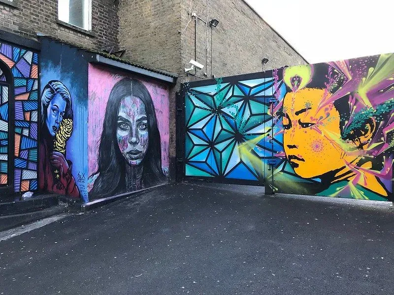 Colourful Mural wall art in Camden Market.