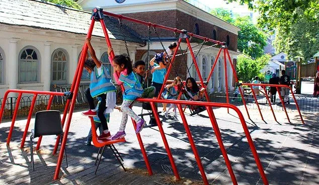 Children on climbing frame.