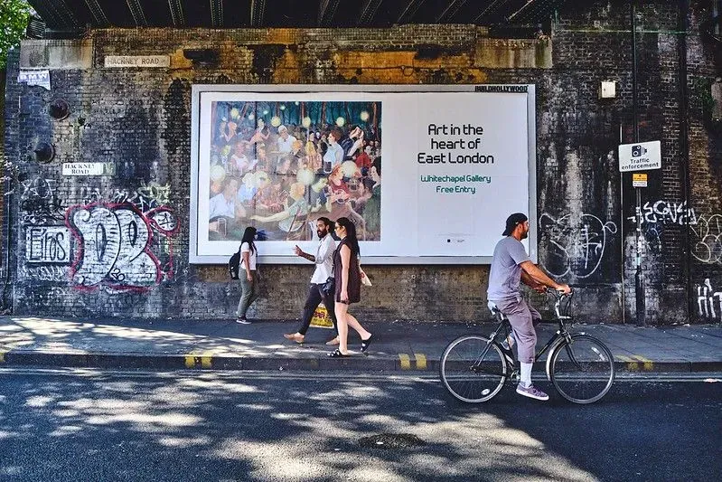 Poster for Whitechapel Gallery on London street.