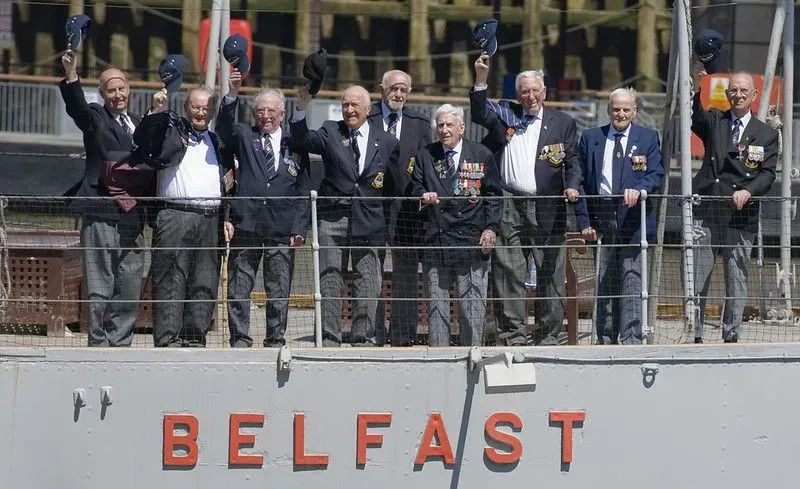War veterans gathered together on HMS Belfast.