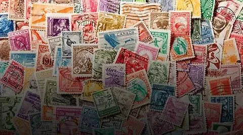 Collection of stamps at The Postal Museum.