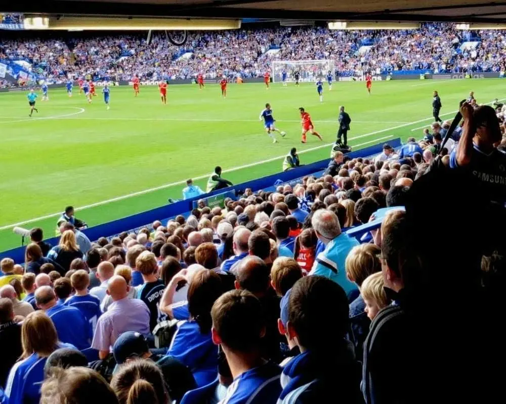 Chelsea FC playing at Stamford Bridge.