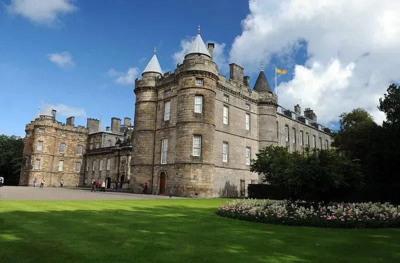 A front view of the Palace of Holyroodhouse in Edinburgh.