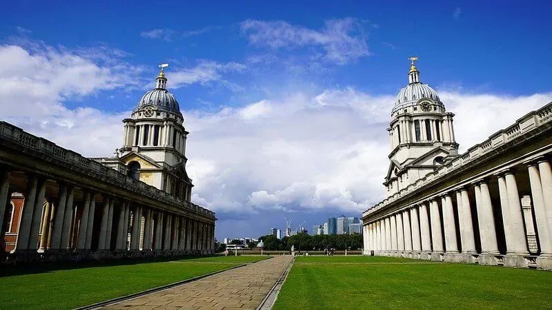 Exterior view of the Old Royal Naval College in Greenwich.