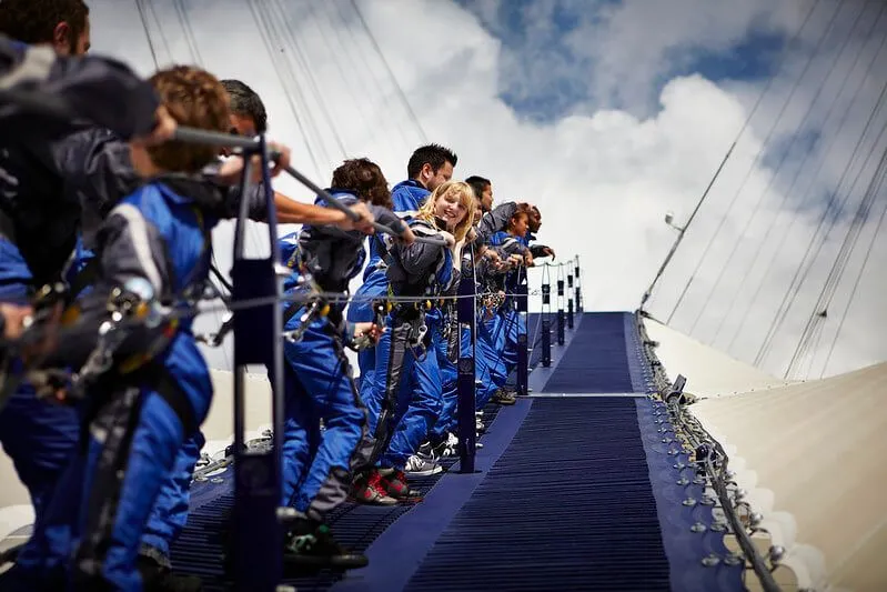 line of people climbing the O2 Arena