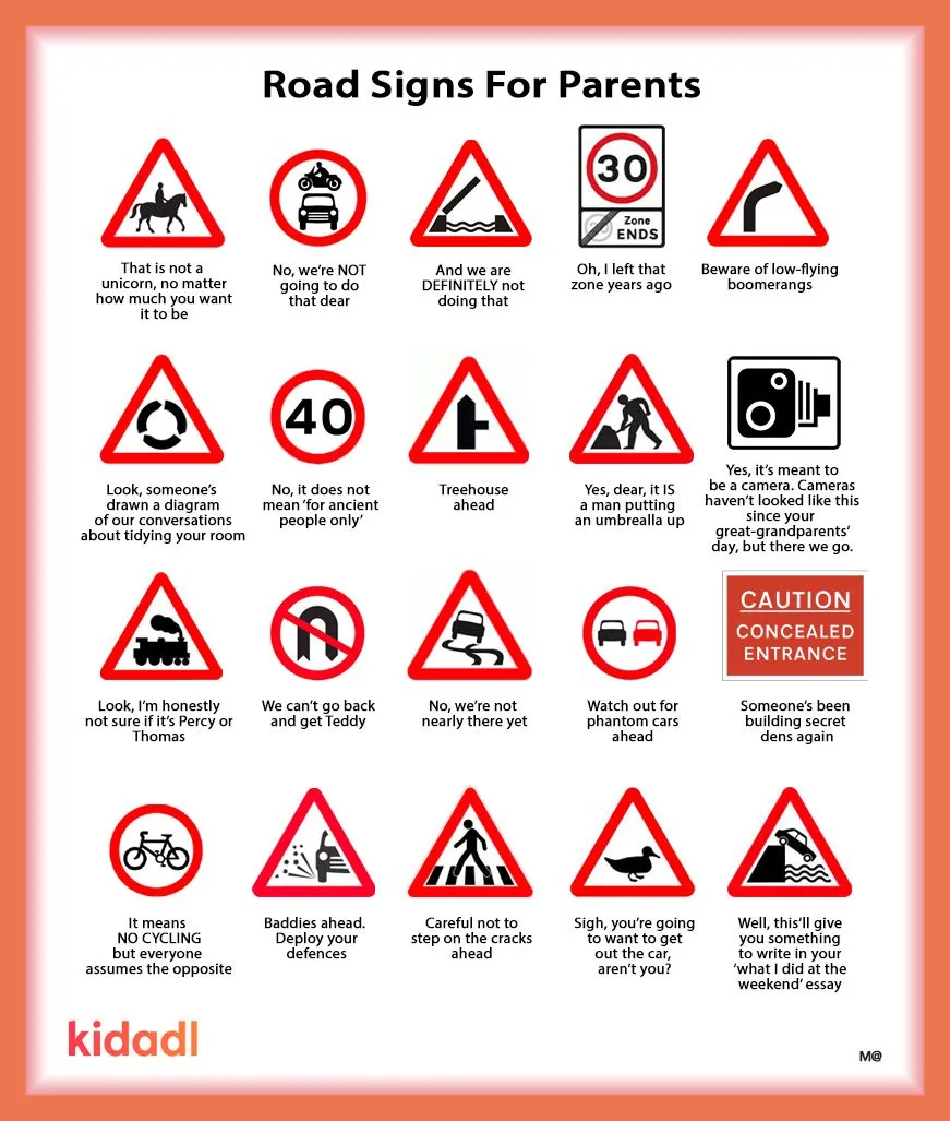 Several road signs that you would come across while driving.