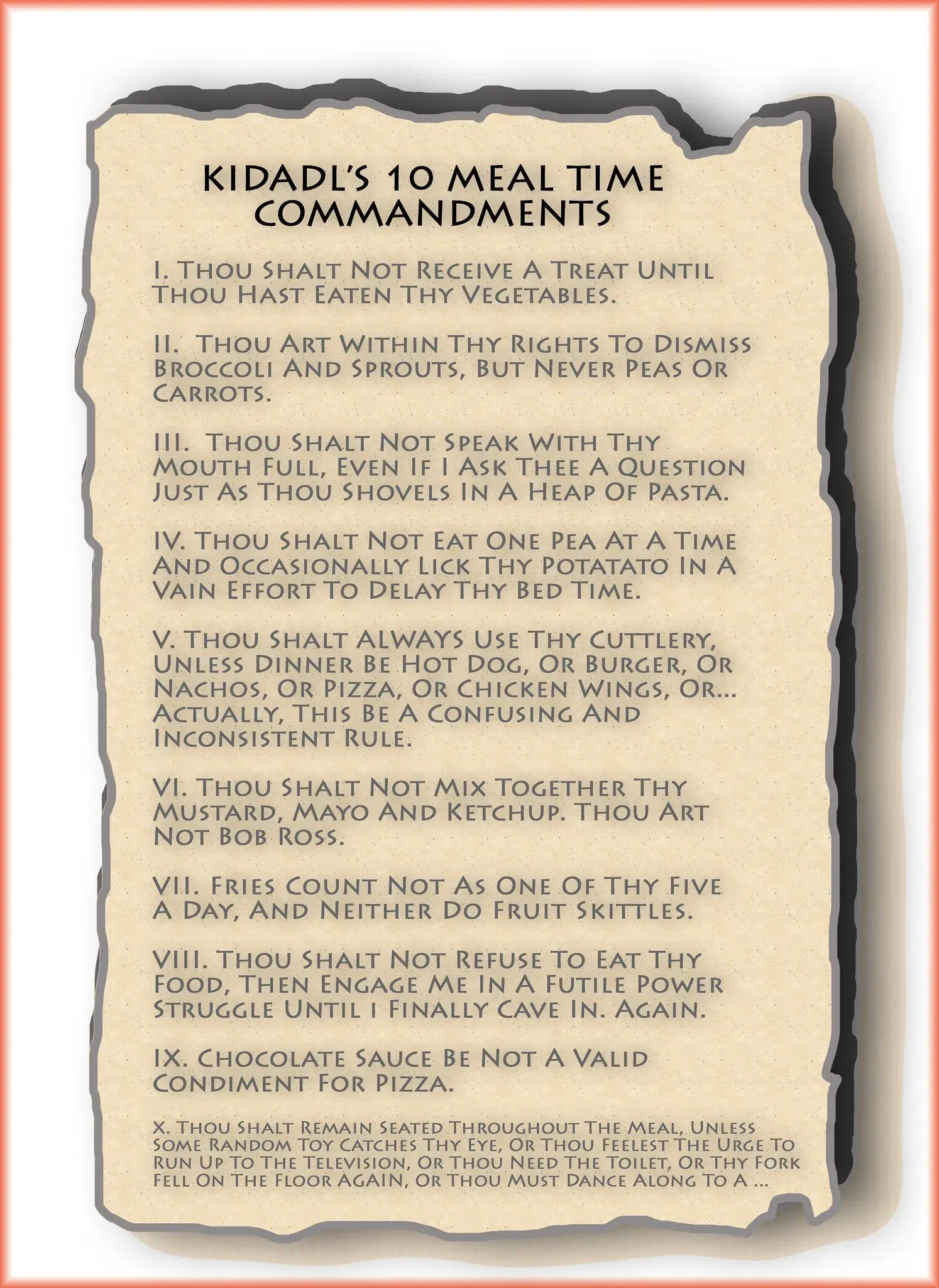 These Kidadl Meal time commandments can help your child follow manners at the table.