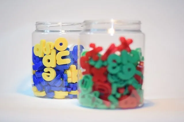 Colorful alphabets in two jars