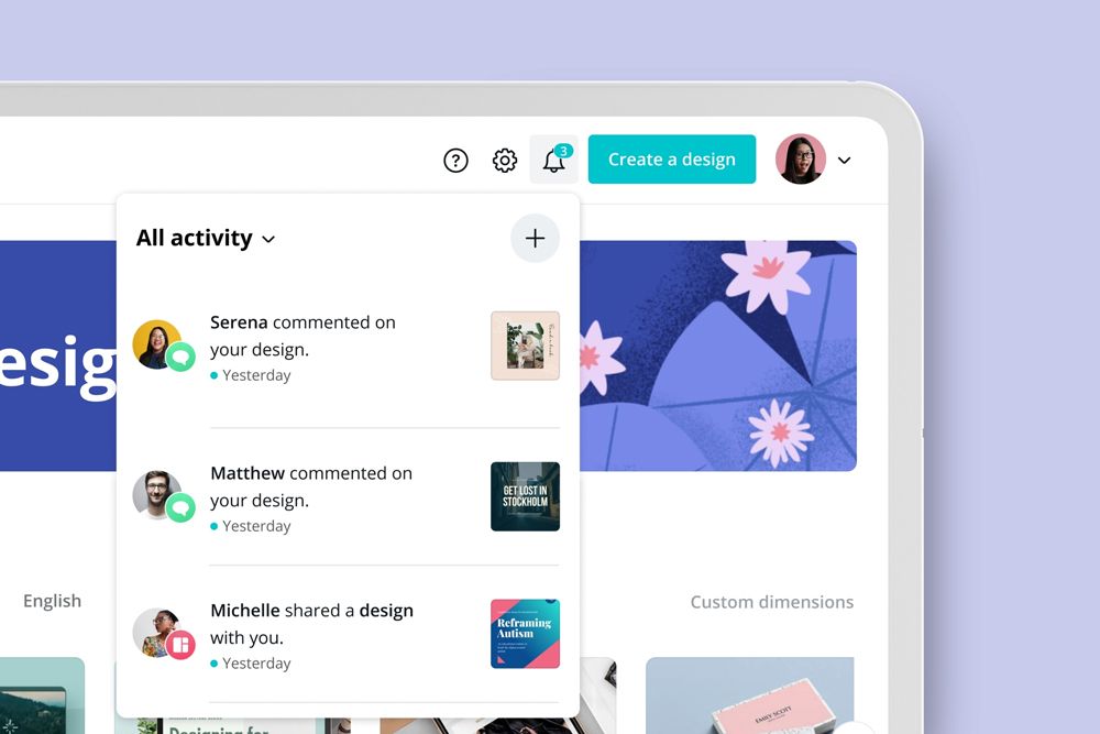 See notifications and comments in real time with Canva.