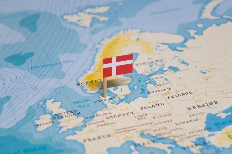 The Flag of Denmark on the World Map