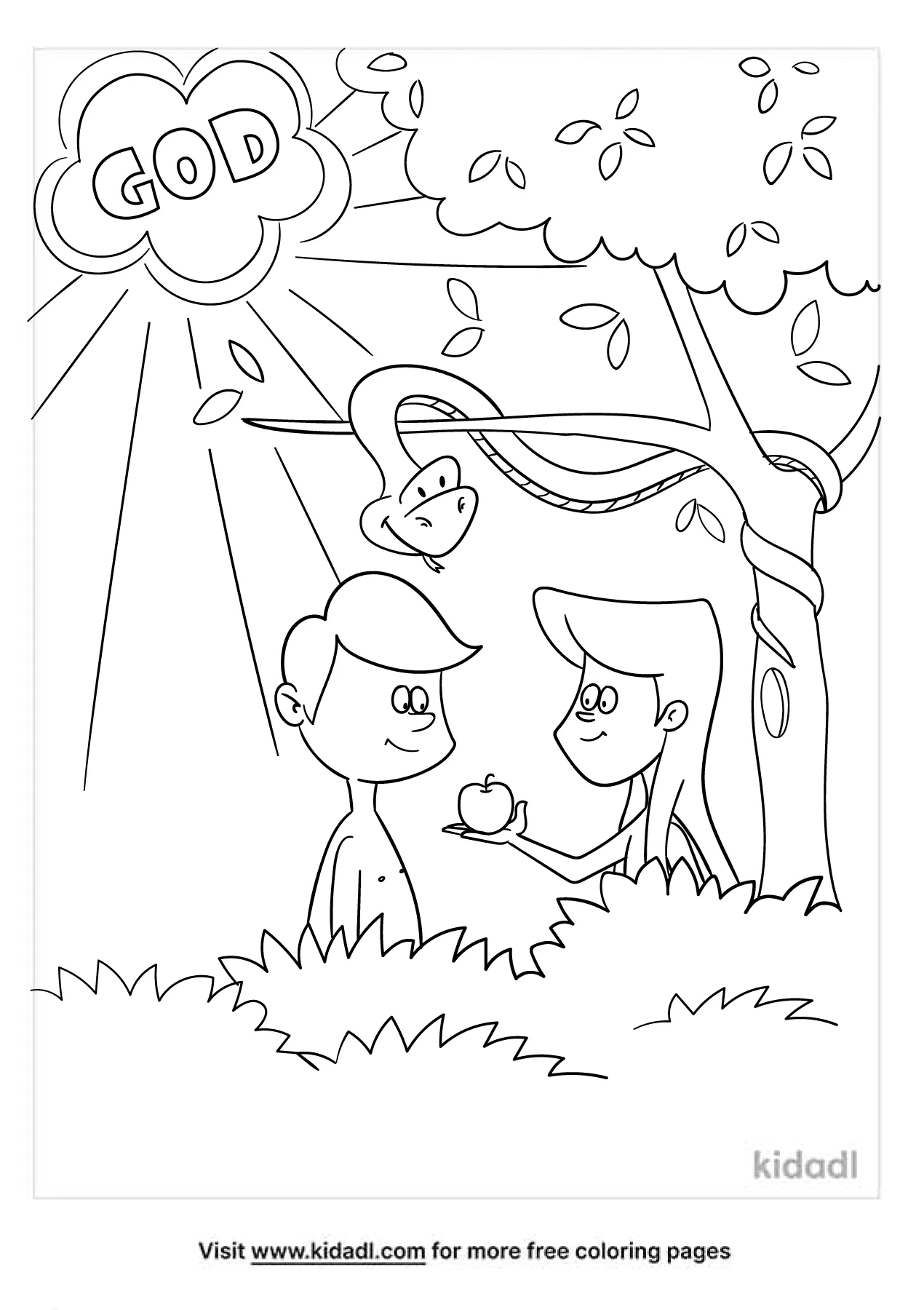 Adam And Eve With God Coloring Page   Free Bible Coloring Page ...